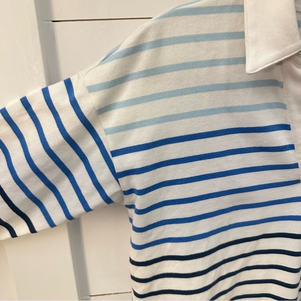 LL BEAN XSP Heritage Mariner striped collared woman 3/4 sleeve cotton top casual - Picture 6 of 14